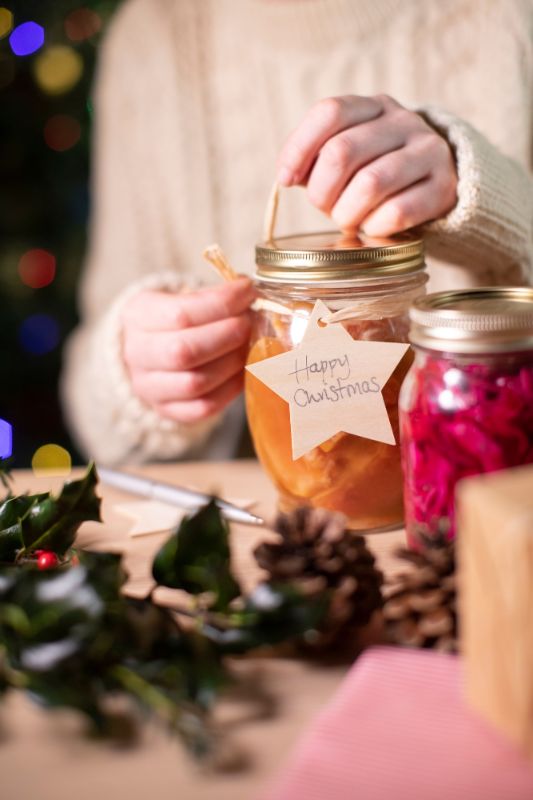 A Jar of preserves with a sustainable Christmas gift tag